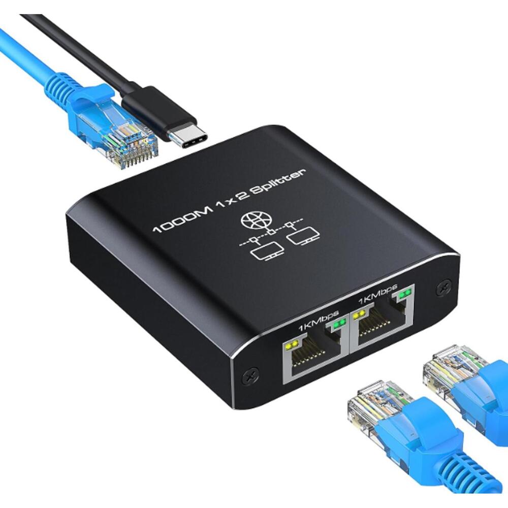 Ethernet Splitter 1 to 2 Gigabit RJ45 LAN Switch, USB Powered